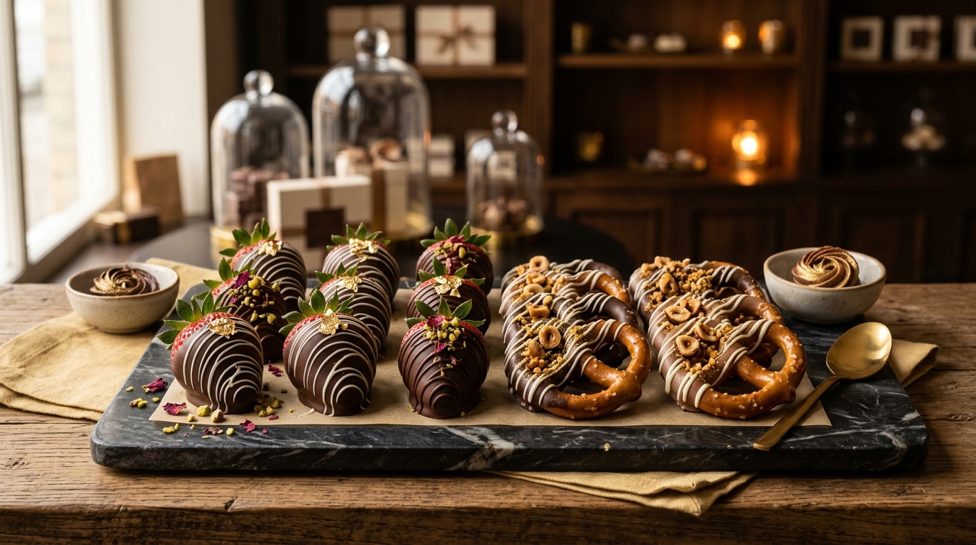 Chocolate Dipped Strawberries, Pretzel Rods, and Oreos by Miss Melt